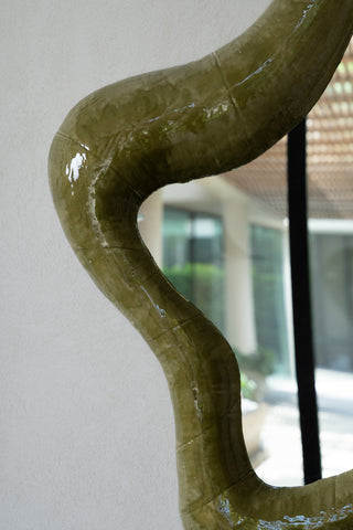 Sierra II - Sculptural Wall Mirror in Green Cement and Stone