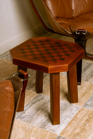 Veta Side Table in Wood with Chess Pattern